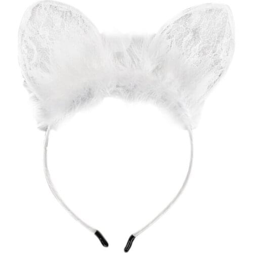 Feather Headbands with Lace Ears for Party Daily Cosplay Costume Headpiece Masquerade Party Costume Hair Accessories