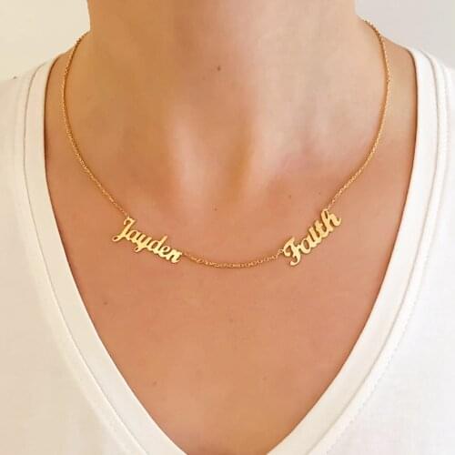Uiwn Personalized Multiple Stainless Steel Names Necklace Custom 5 Nameplates Pendant Necklaces Jewellry Gift for Mothers' Day
