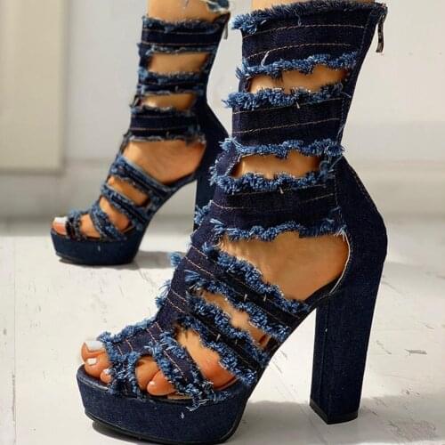 Doratasia Extreme High heels Sexy New Platform Fashion denim mid calf gladiator sandals summer shoes women