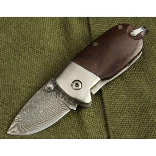 Mini Pocket Folding Knife Q Damascus Blade Ebony Handle Self-defense Tactical Rescue Hunting Fishing EDC Survival Tool Knives