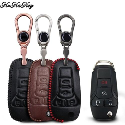 KUKAKEY Car Leather Key Case Cover For Ford Focus Fiesta fusion F150 F-150 Mustang Explorer Smart Remote Shell Holder