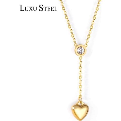 LUXUSTEEL Fashion Necklace Heart Shape Pendant Stainless Steel Necklace Gold Silver Color Ladies Zircon Fashion Wedding Jewelry