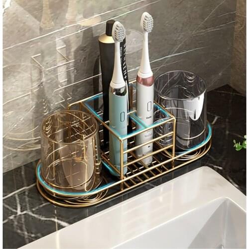 Wall-Mounted Metal Toothbrush Stand Rack Toothpaste Organizer Cup Holder Bathroom Accessories Self-adhesive Tools for Kitchen