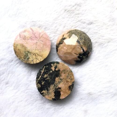 Wholesale 1pcs 100% Natural Rhodonite Bead Cabochon 38mm Faceted Round Gem stone Bead Cabochon Ring Face