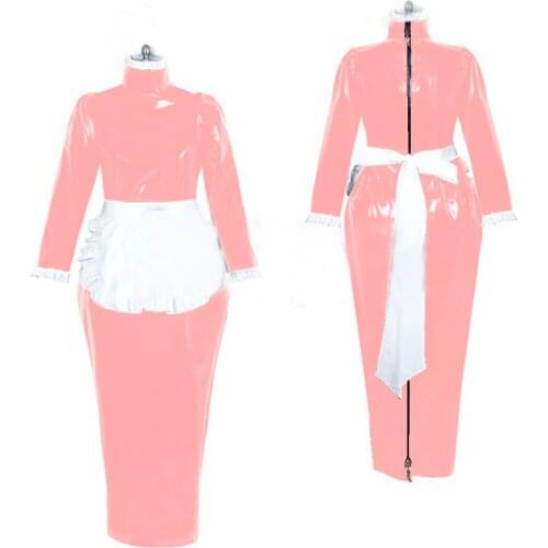 Sissy Dress PVC French Sissy Costume Lockable Long Sleeves Vinyl Maxi Dresses Two Way Zipper Gothic Lolita Cosplay 6XL