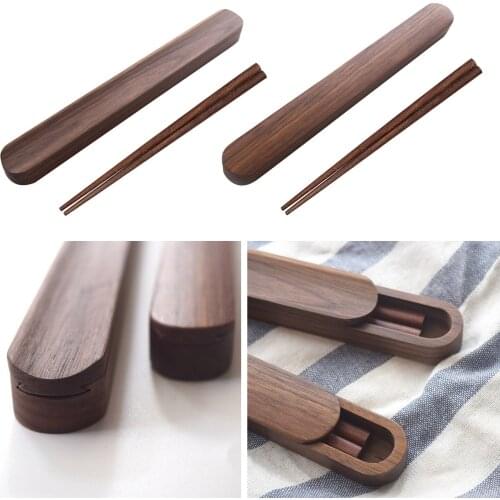 Student Outdoor Portable Dinnerware Chopsticks with Box Wooden Tableware Set