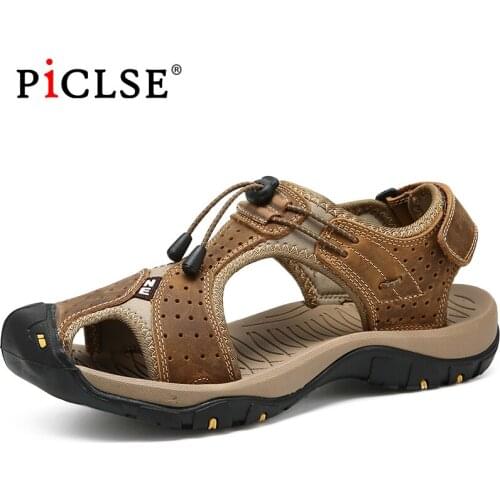 Large Size 48 Classic Genuine Leather Men Sandals Summer Men Beach Sandals Casual Outdoor Sandals for Beach shoes zapatos hombre