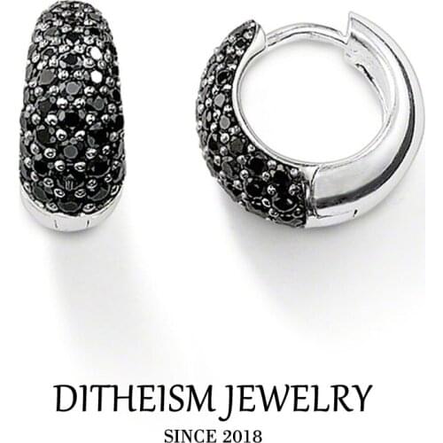 Water Drop Creole Hinged Hoop Earrings, 2018 New Cubic Zirconia Fashion Jewelry Black 925 Sterling Silver Vintage Gift For Women