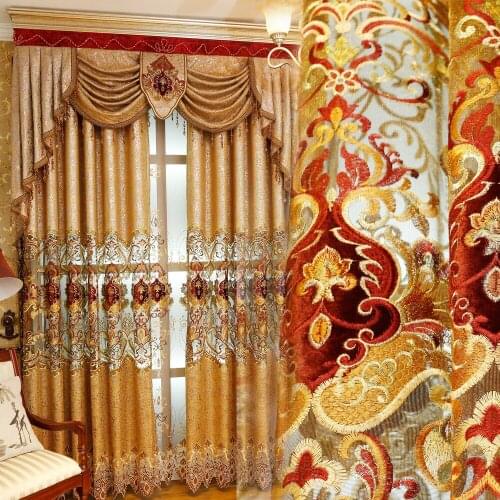 Chenille Luxury Atmosphere Villa Europe Valance Blackout Curtain for Living Room Window Tulle Embroidered Decoration