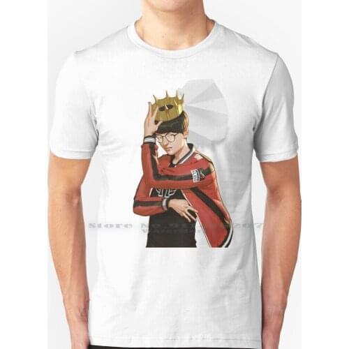 Skt T1 Faker The Crown Design T Shirt 100% Pure Cotton Skt T1 Faker T1 Lck Esports Esport Korea Moba Cute Korean Kda Akali