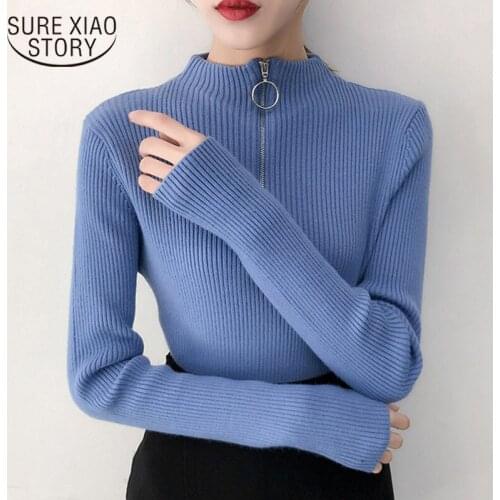 2020 Autumn New Turtleneck Women Sweater Solid Wool Sweaters Office Lady Pullover Bottoming Winter Clothes Women with Zip 10553