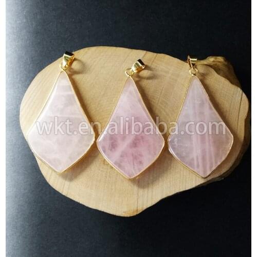 WT- P685Fashion pink stone quartz teardrop shape pendant beautiful charm pink quartz pendant 24k gold color for women