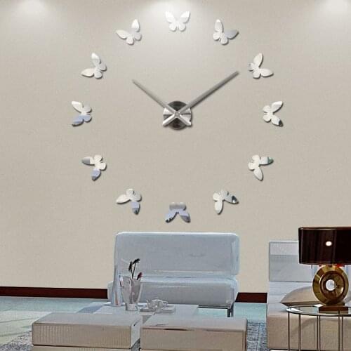 2021New Style Mirror Wall Clock Modern Design Home Fashion Butterfly Pattern 3d Clock Wall Decor Living Room Klok Clock