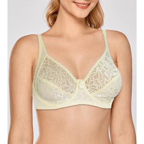 Plus Size Big Bosom Bras For Women Perspective Tops Floral Lace Unlined Brassiere Sexy Lingerie Underwire Embroidery Bralette