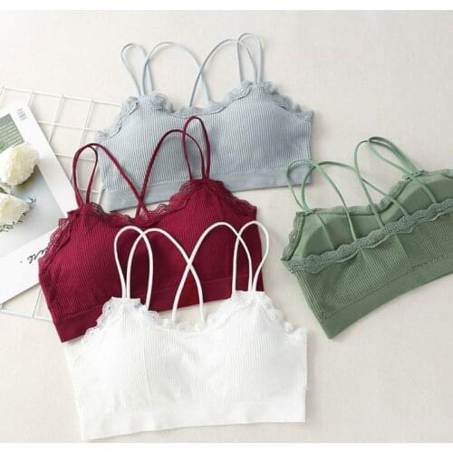 Women Strap Bra Summer Thin Lace Beautiful Back Tube Top Lady Threaded Bralette Solid Color Bras