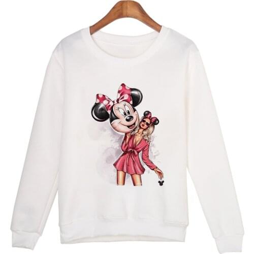 Graphic Cartoon Minnie Mouse Print Joker Trend Pullover Sweatshirts Spring Kawaii Women Casual Long Sleeve Hoodies Tops Dropship