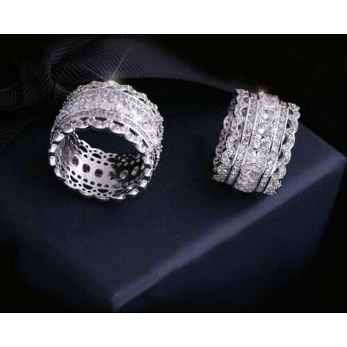 Luxury Womens Fashion Jewelry 925 Sterling Silver Oval Cut White Topaz CZ Diamond Lace Women Wedding Engagement Band Ring