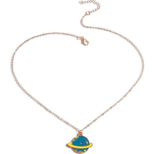 New Yellow Blue Planet Pendant Necklace Gold Chain for Women Party Accessories Choker Women Neck Jewelry Exaggerated Gift