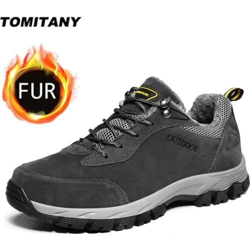 Winter Mens Snow Boots Plush Warm Outdoor Ankle Boots Men Lace-Up Non-slip Shoes Breathable Sneakers Mens Climbing Hiking Shoes