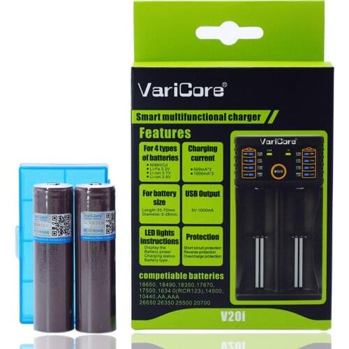 2PCS HG2 3.7V 3000mAh 18650 li-ion battery for hg2 Flashlight Toy Tools battery Add Pointed +1PCS VariCore V20I Charger