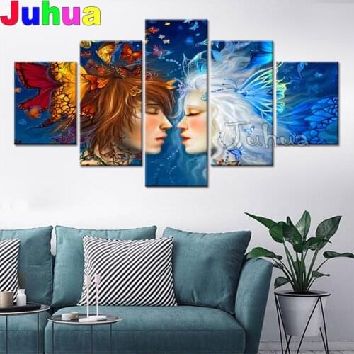 5 pcs Butterfly Fairy Lovers Romantic Scenery 5D Diamond Embroidery full square/round drill diy diamond painting Multi Panel