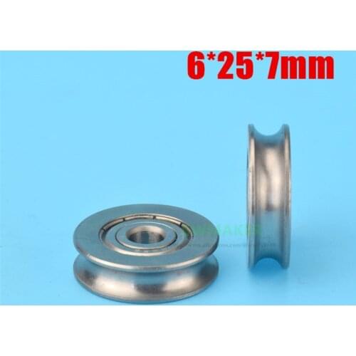 6*25*7mm stainless steel pulley, U groove bearing wheel, waterproof and rust proof metal roller for conductor wire rope