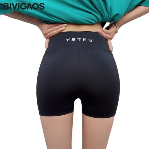 BIVIGAOS Womens Letter Mini Shorts Summer Thin Sharkskin Stretch High Waist Tummy Sports Biker Shorts Bicycle Fitness Shorts