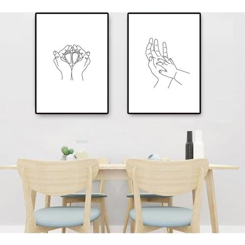 Black And White Poster Abstract Hands Line Drawing Art Print Canvas Paintings Baby Hand Posters Wall Pictures Kids Room Decor