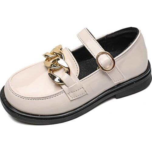 Children Casual Shoes for Girls Medium Big Kids Leather Flats Metal Chains Classic British Style Oxfords Early Autumn Sneakers