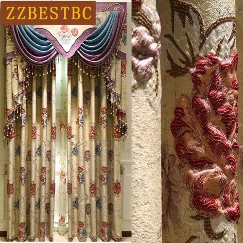 European and American luxury 3D jacquard curtains for high quality blackout villa curtains for living room custom curtains