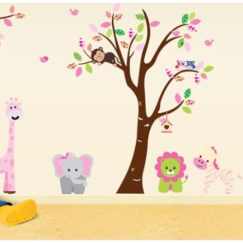 Swing cartoon background Large Picture Cartoon Animals Trees Kindergarten Children Room Adornment Background Can Be Removed From