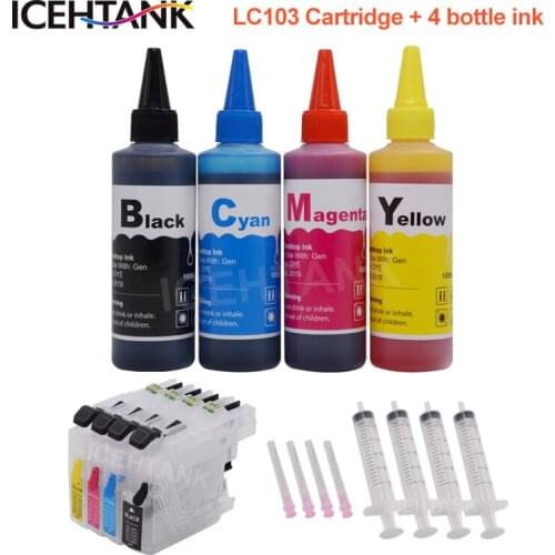 ICEHTANK LC 103 XL Printer Ink Cartridge + 400ml Ink For Brother LC101 LC105 LC107 LC109 MFC J6520DW J6720DW J6920DW J285DW