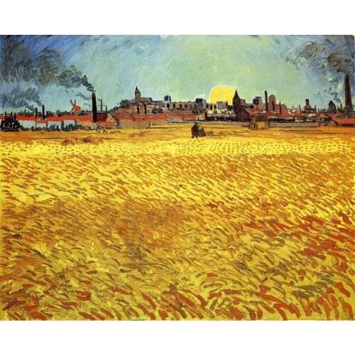 Landscapes art Summer Evening, Wheatfield with Setting sun by Vincent Van Gogh oil paintings canvas High quality hand-painted