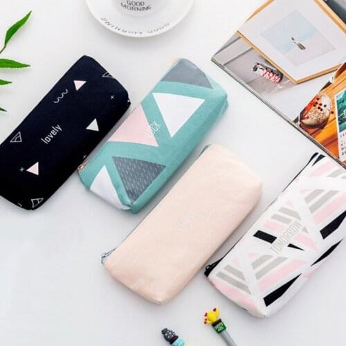 Kawaii School Pencil Cases Bags Creative Cute Gel Pen Geometric Inverted Trapezoid Pencil Case Office School Stationary Supplies