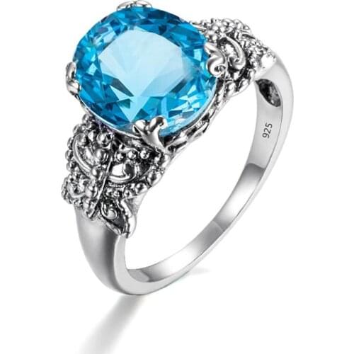 Szjinao Silver Rings For Women Real 925 Sterling Silver Gothic Butterfly Ring Blue Topaz Party Fashion Jewelry Halloween Gifts