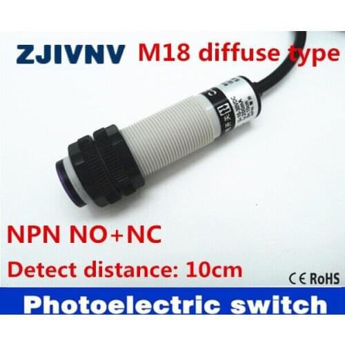 M18 diffuse type DC10-30V NPN NO+NC plastic sheel photoelectric sensor switch infrared photocell sensor 4 wires, no nc switch