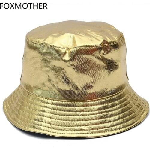 FOXMOTHER New Gold Sliver Shiny Metallic Buckethat Fishman Hat Fishing Caps Bob Women Mens Party