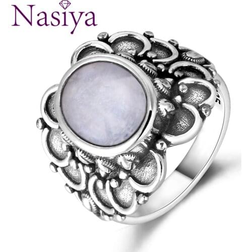 Nasiya Newest Charming Flower Shape Rainbow Moonstone Ring 925 Sterling Silver Jewelry Party Weeding Gift Wholesale Dropshipping