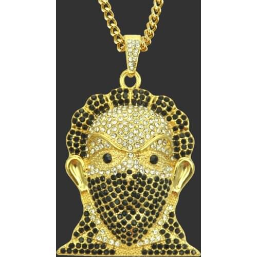 New Hip Hop Glittery Necklace with Rhinestones Alloy Masked Man Head Pendant Punk Jewelry Gift for Men Women NOV99
