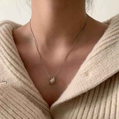 WTLTC New Designs Gold Sliver Color Round Circle Pendant Necklaces CZ Stone Charms Necklace Minimalist Statement Chokers Retro