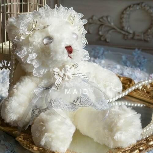 “Angel Bear”Original Handmade JK Lolita Backpack Sweet Soft Sister Loli Girl Messenger Bags Plush Bear Lace Trim Pearl Chain bag