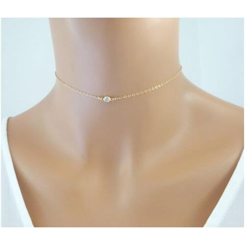 Minimal delicate 925 sterling silver single 3MM bezel cz cubic zirconia thin silver chain choker necklace for women jewelry