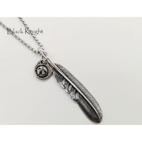 Black Knight Vintage 2pcs Eagle feather pendants necklace Stainless steel Indian styles feather necklace men BLKN0723