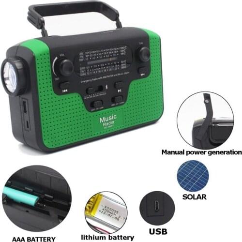 6 In 1 Manual Crank Generator Solar Energy Generation Emergency Charger Light Proble Radio Bluetooth Speaker with TF Card Slot
