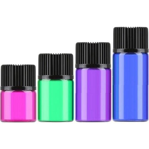 50 X 1ml 2ml 3ml 5ml Empty Mini Colorful Glass Perfume Sample Bottle Small Essential Oil Vials Liquid Container With Hole Insert