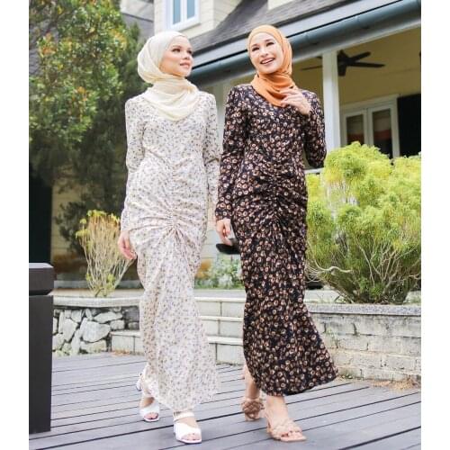 Ramadan Eid Muslim Women Floral Dress Mubarak Abaya Dubai Turkey Arabic Jalabiya Prayer Hijab Dress Robe Femme Kaftan Musulmane