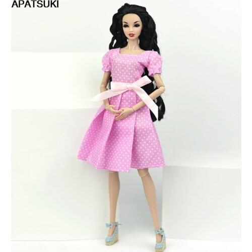 Pink Polka Dress for Barbie Doll Outfits Princess Party Gown Clothes 1/6 Dolls Accessories Toys For Children Kid Girl Gift