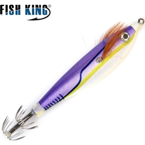 FISH KING 8cm/10g Fishing Lure 7Colors Wobblers Jigs Octopus Cuttlefish Wood Shrimp Squid Hook Hard Baits 3D Eyes Luminous Lures
