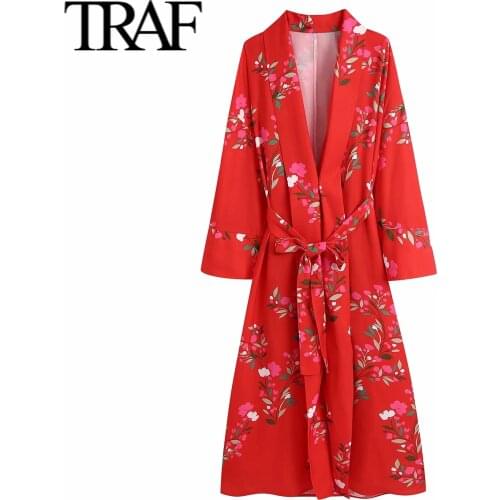Traf Women Clothing 2021 Spring Autumn Elegant Long Sleeve Dresses Chic Fashion Vintage Red Gothic Midi Dress Harujuku Dress