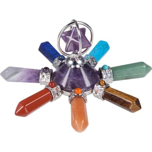 TUMBEELLUWA 7 Chakra Stone Point Rotate Merkaba Pyramid Energy Generator Reiki Healing Hexagon Crystal Yoga Meditation Balancing